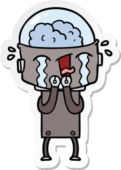 sticker of a cartoon crying robot png
