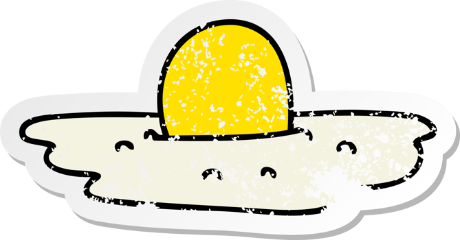 distressed sticker of a quirky hand drawn cartoon fried egg png