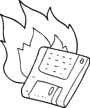 hand drawn black and white cartoon old computer disk burning png