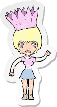 retro distressed sticker of a cartoon woman wearing paper crown png