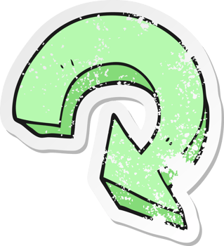 retro distressed sticker of a cartoon recycling arrow drawing png