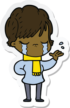 sticker of a cartoon woman crying png