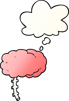 cartoon brain with thought bubble in smooth gradient style png