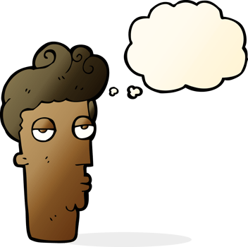 cartoon bored man's face with thought bubble png