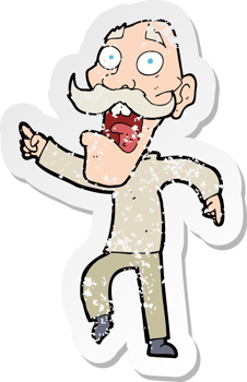 retro distressed sticker of a cartoon frightened old man drawing png