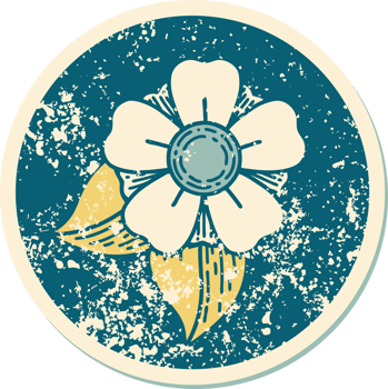 iconic distressed sticker tattoo style image of a flower png