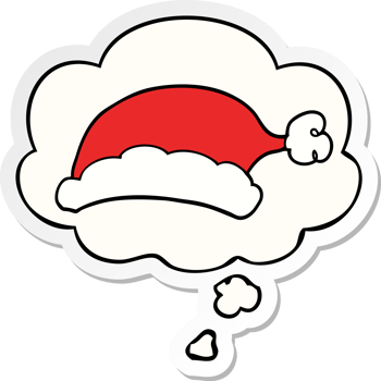 cartoon christmas hat with thought bubble as a printed sticker png