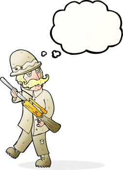 cartoon big game hunter with thought bubble png