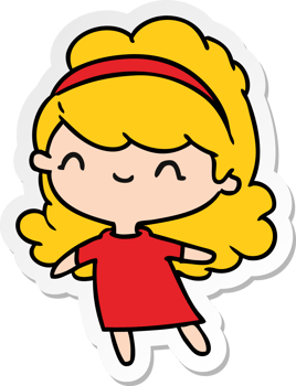 sticker cartoon illustration kawaii girl with head band png