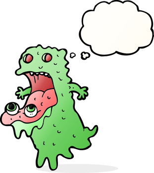 cartoon gross ghost with thought bubble png