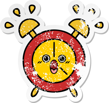 distressed sticker of a cute cartoon alarm clock png