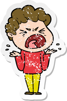 distressed sticker of a cartoon furious man png