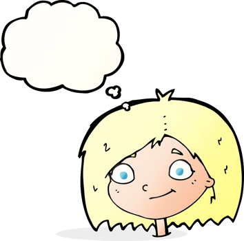 cartoon happy female face with thought bubble png