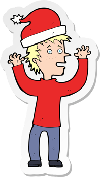 sticker of a cartoon man ready for christmas png