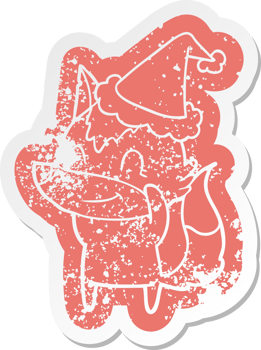 friendly quirky cartoon distressed sticker of a wolf wearing santa hat png