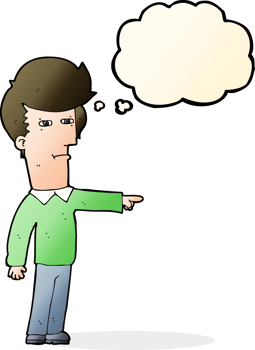 cartoon man blaming with thought bubble png