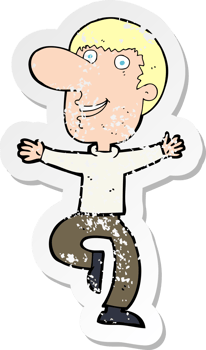 retro distressed sticker of a cartoon happy man drawing png