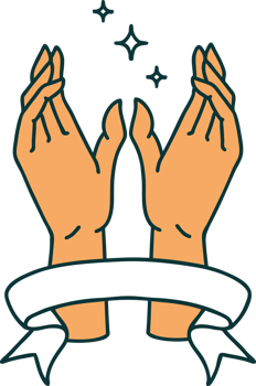 traditional tattoo with banner of mystic hands png