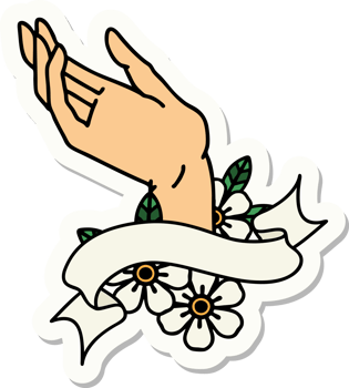 tattoo style sticker with banner of a hand png