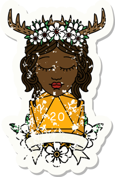 Retro Tattoo Style human druid with natural twenty roll png