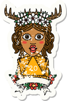 Retro Tattoo Style human druid with natural twenty roll png