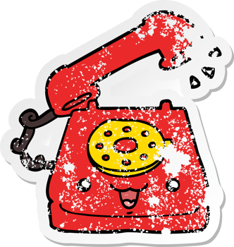 distressed sticker of a cute cartoon telephone png