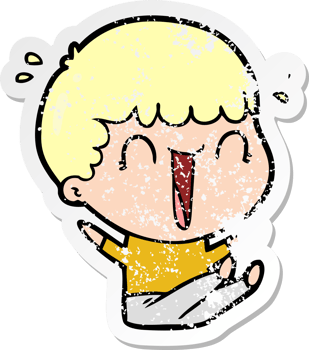 distressed sticker of a laughing cartoon man png