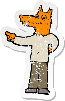retro distressed sticker of a cartoon pointing fox man png