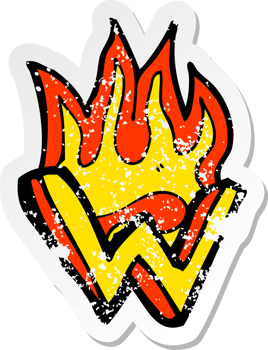 retro distressed sticker of a cartoon flaming letter png