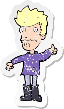 retro distressed sticker of a cartoon worried man giving thumbs up symbol drawing png