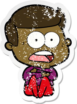 distressed sticker of a cartoon shocked man png