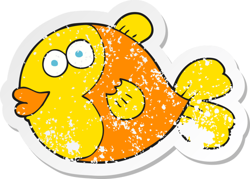 retro distressed sticker of a cartoon fish png