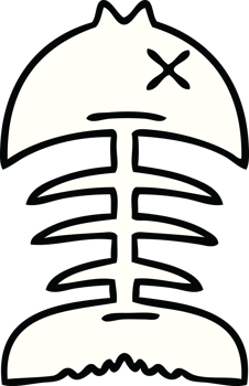 hand drawn quirky cartoon dead fish bone png