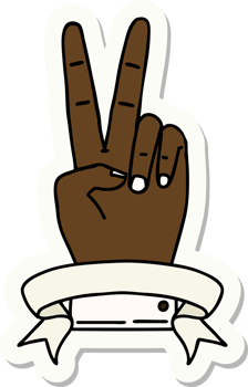 sticker of a peace two finger hand gesture with banner png