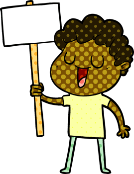 laughing cartoon man with black signpost png