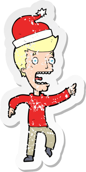 retro distressed sticker of a cartoon man ready for christmas png