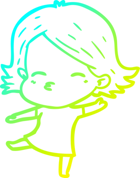 cold gradient line drawing of a cartoon woman dancing png