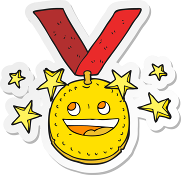 sticker of a cartoon happy sports medal png