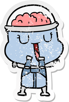 distressed sticker of a happy cartoon robot png