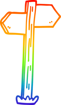 rainbow gradient line drawing of a cartoon painted direction sign posts png