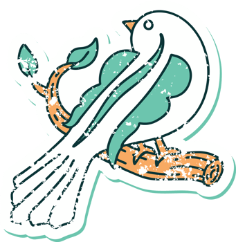 iconic distressed sticker tattoo style image of a bird on a branch png
