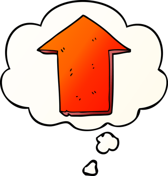 cartoon pointing arrow with thought bubble in smooth gradient style png