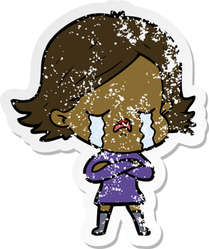 distressed sticker of a cartoon girl crying png