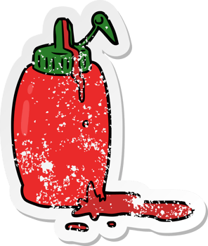 distressed sticker of a cartoon ketchup bottle png