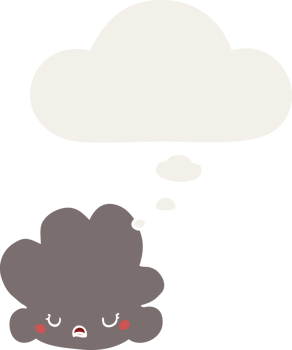 cartoon cloud with thought bubble in retro style png