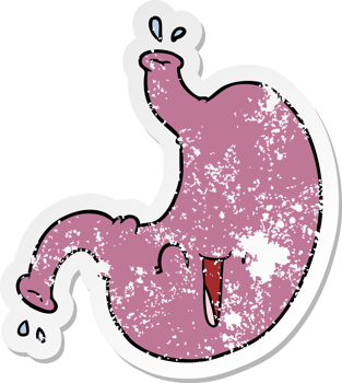 distressed sticker of a cartoon happy stomach png