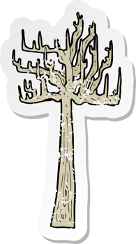 retro distressed sticker of a old bare tree cartoon drawing png