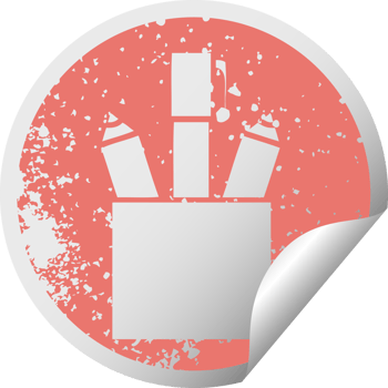 distressed circular peeling sticker symbol of a pencil pot png