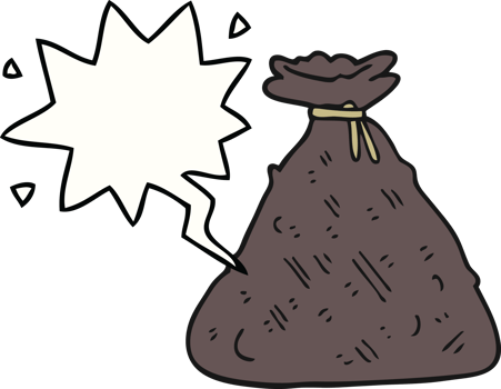 cartoon old hessian sack with speech bubble png