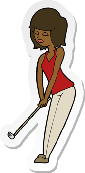 sticker of a cartoon woman playing golf png